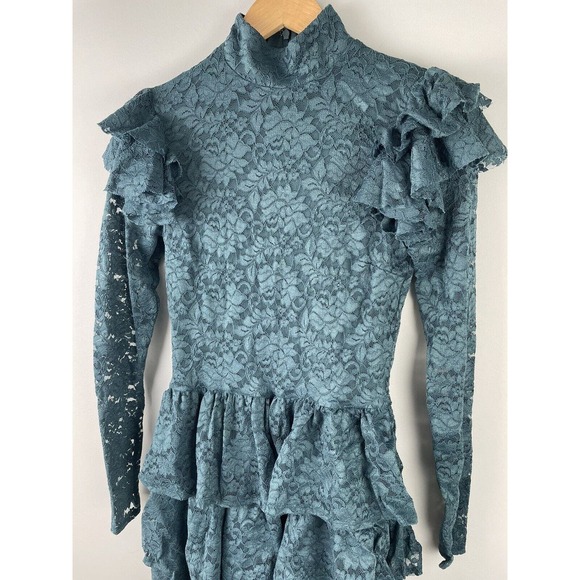 NWT Caroline Constas Emily Floral Lace Tiered Ruffle Mini Dress M Aegean Sea - Picture 7 of 11